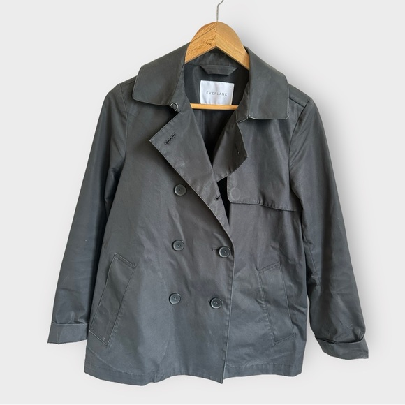 Everlane Short Swing Trench Coat Black Double Breasted Button Front Size M - Picture 4 of 11